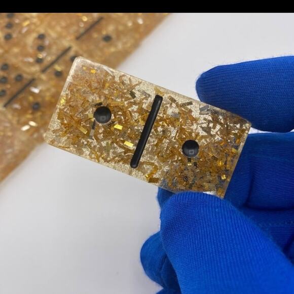 28-Piece Handmade Golden Resin Domino Set | Luxury Dominoes with Gift Pouch - Picture 2 of 8